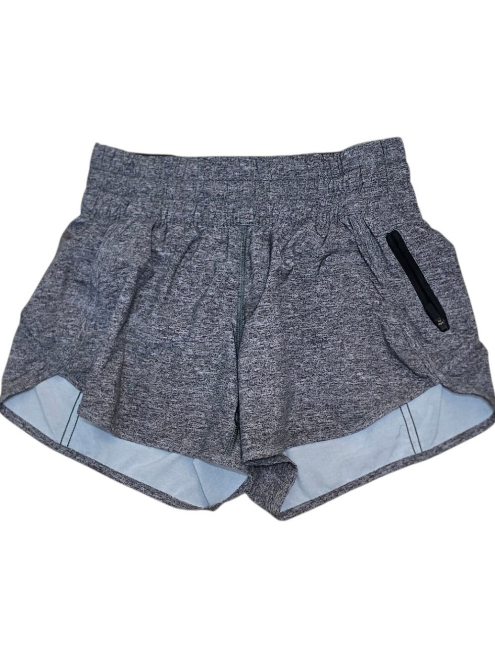 Lululemon Running Shorts Heather Gray Black Athletic Lined Zip Pocket Size 4 - Picture 1 of 7